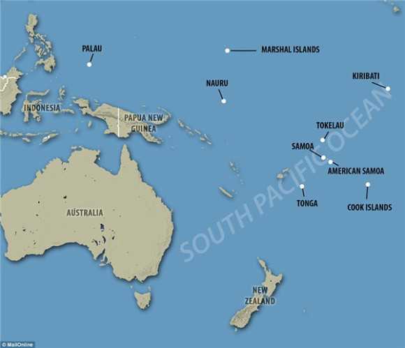 美属萨摩亚等太平洋岛国在地图上的位置