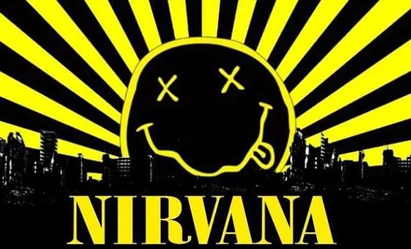 nirvana 乐队的 kurt cobain 将黄色笑脸融合进乐队标志,打叉的眼睛和