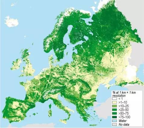 欧洲森林覆盖率地图