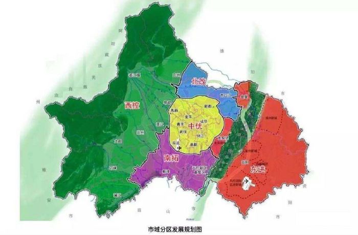 "东进"区域,包含从绵阳,德阳到金堂县,简阳市,往南一直延伸到天府