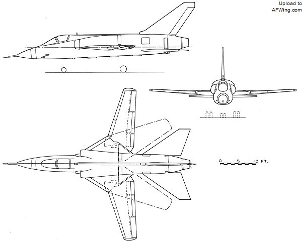 NKF是一种单座单发可变后掠翼战斗机,装一台TF30涡扇发动机