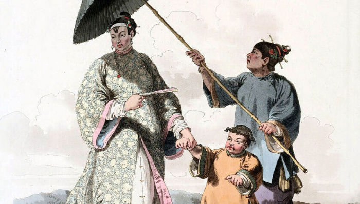 1793年，马葛尔尼使团随行成员威廉·亚历山大笔下的中国妇女和她的儿子。来源：Wikimedia Commons(photo:JieMian)