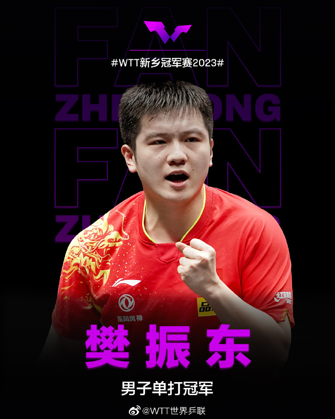 WTT新乡冠军赛：樊振东、孙颖莎分获男、女单冠军