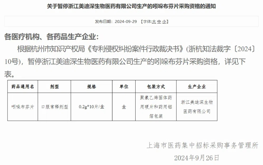 华东医药打响超十亿大品种专利战，多家公司抗凝药被暂停挂网