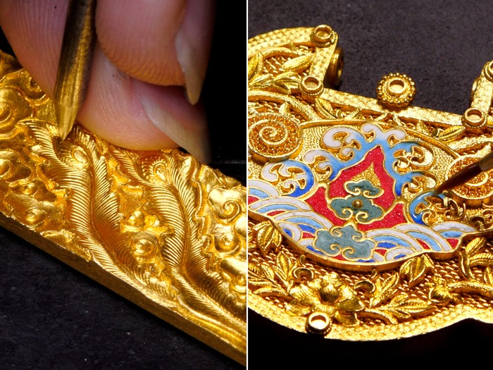 真手工打造金器的琳朝珠宝，一件饰品通常用到多种非遗手艺.jpg