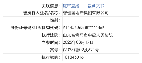 碧桂园地产新增2条被执行人信息，执行标的合计4.43亿元|界面新闻 · 快讯