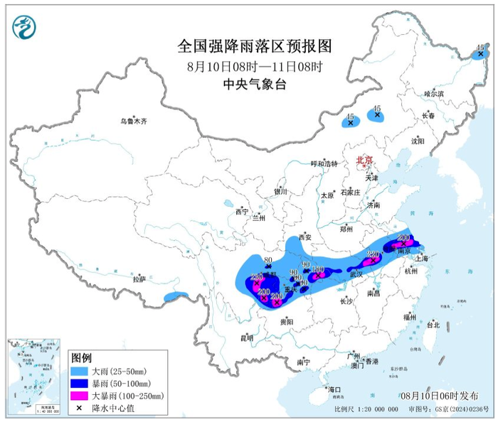 暴雨黄色预警：江苏安徽四川等6省部分地区有大暴雨