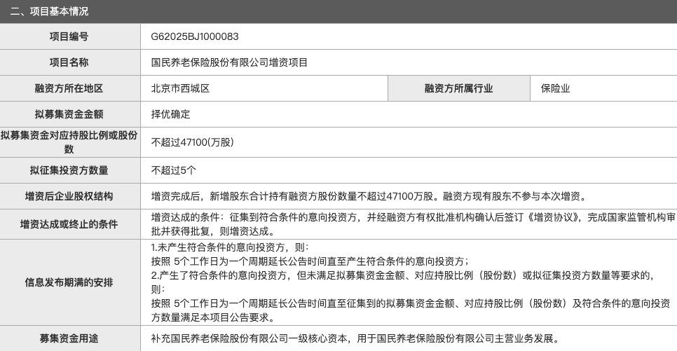 国民养老保险拟引入新股东，增资扩股不超4.71亿股