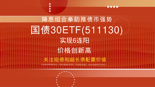 降息組合拳助推債市強(qiáng)勢(shì)，國(guó)債30ETF(511130)實(shí)現(xiàn)6連陽，價(jià)格創(chuàng)新高！關(guān)注短債和超長(zhǎng)債配置價(jià)值