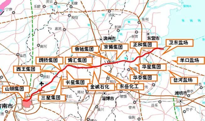 濰坊5市12縣,全程237公里,其中濱州段橫貫濱州經濟最活躍的鄒平,博興