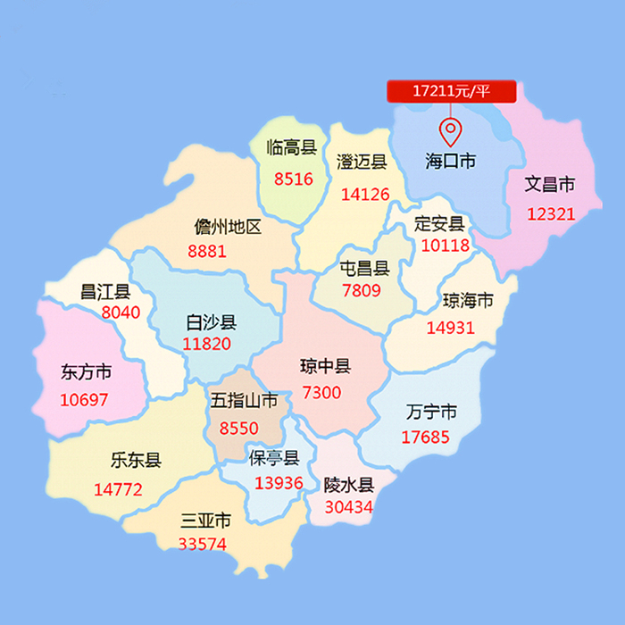 2021年1-5月海南部分市縣房價圖